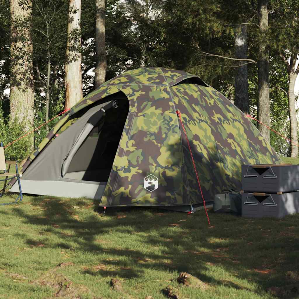 vidaXL Camping Tent Dome 4-Person Camouflage Waterproof - Green