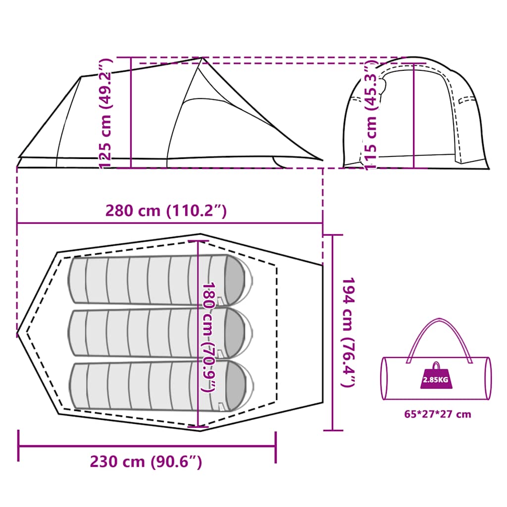 vidaXL Camping Tent Tunnel 3-Person Brown Waterproof