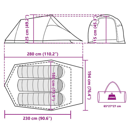 vidaXL Camping Tent Tunnel 3-Person Brown Waterproof