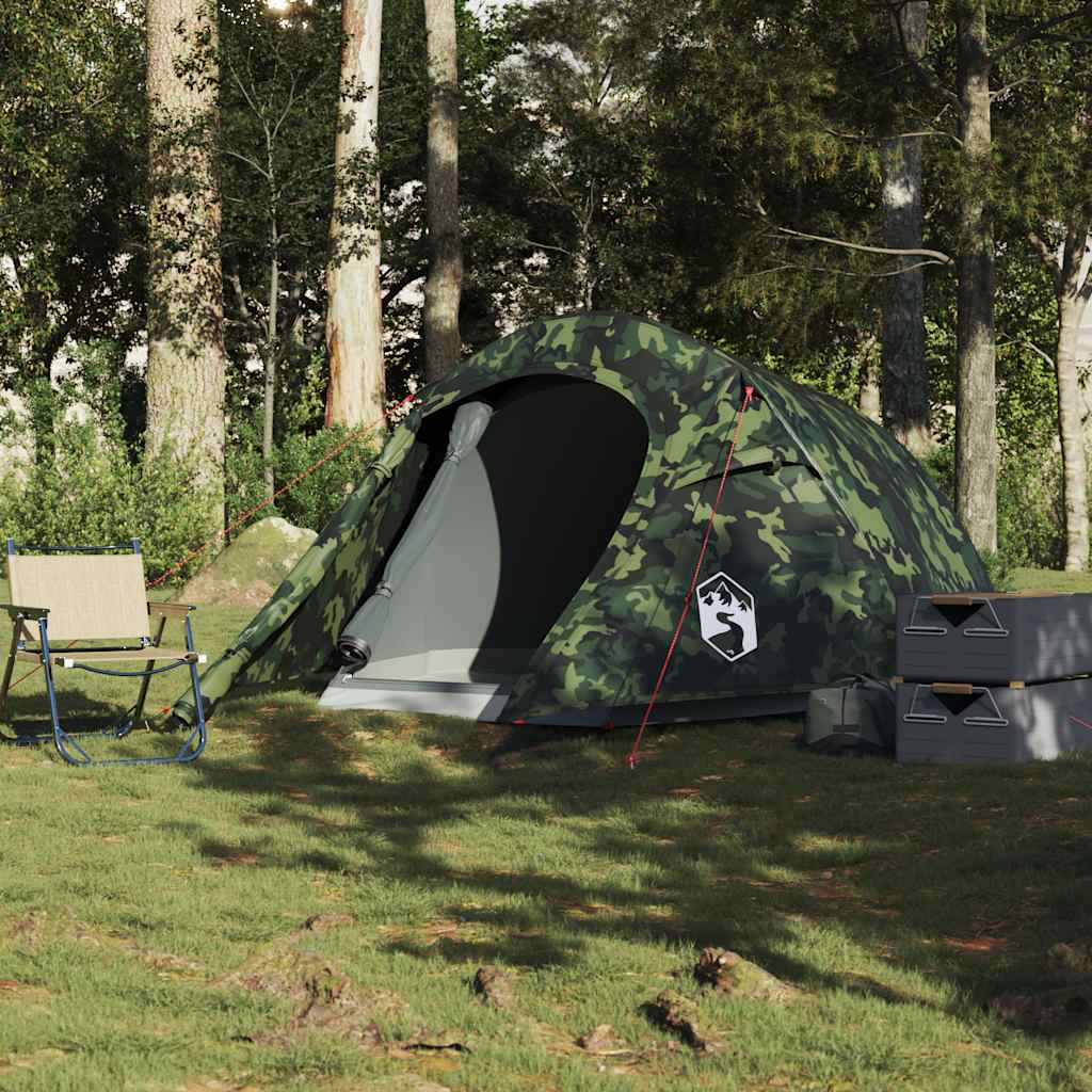 vidaXL Camping Tent Tunnel 3-Person Camouflage Waterproof - Green