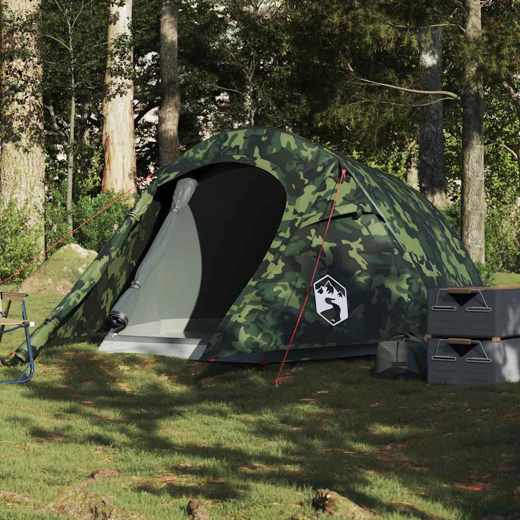vidaXL Camping Tent Tunnel 3-Person Camouflage Waterproof - Green