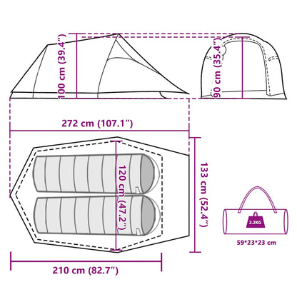 vidaXL Camping Tent Tunnel 2-Person Olive Green Waterproof