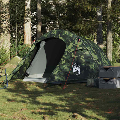 vidaXL Camping Tent Tunnel 2-Person Camouflage Waterproof - Green