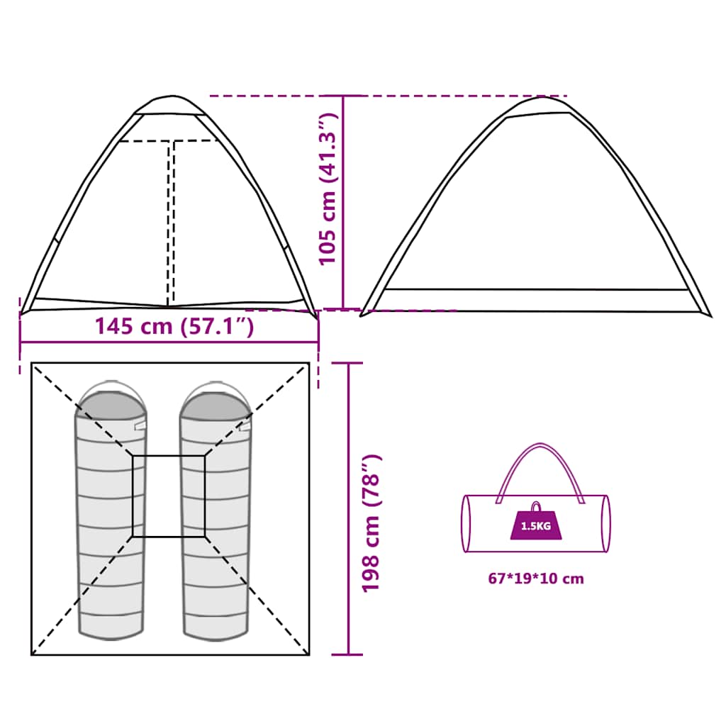 vidaXL Camping Tent Dome 2-Person Olive Green Waterproof - 37942