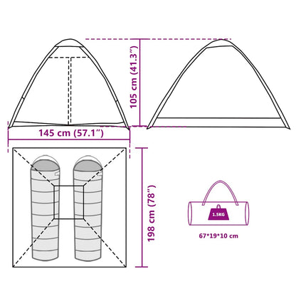 vidaXL Camping Tent Dome 2-Person Olive Green Waterproof - 37942