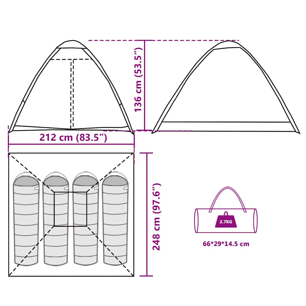 vidaXL Camping Tent Dome 4-Person Brown Waterproof - 37955