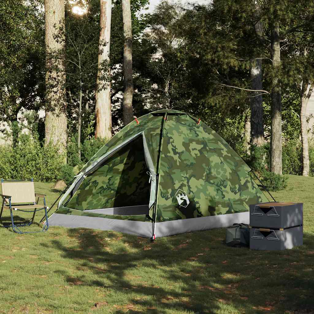 vidaXL Camping Tent Dome 4-Person Camouflage Waterproof - Green - 37956