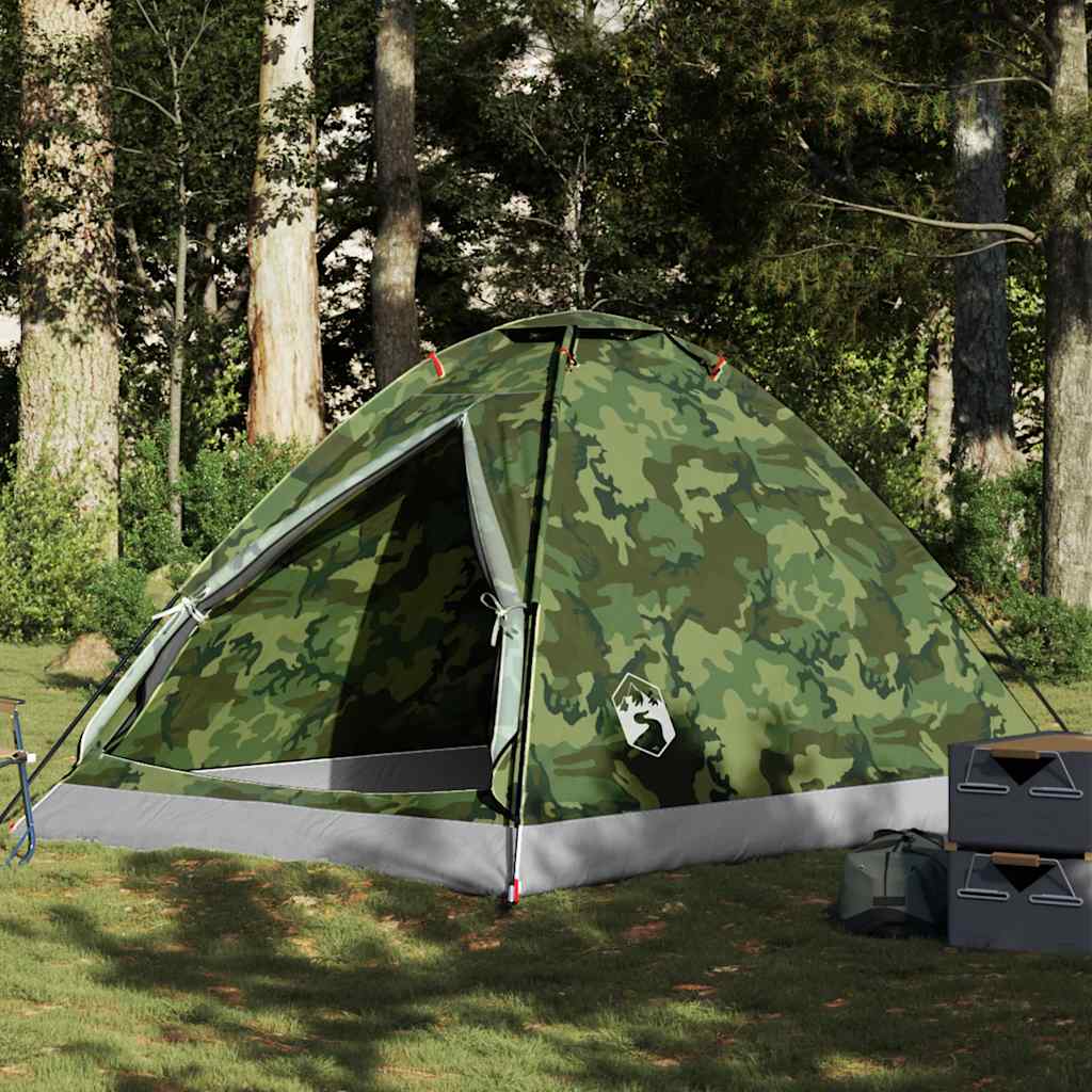 vidaXL Camping Tent Dome 4-Person Camouflage Waterproof - Green - 37956