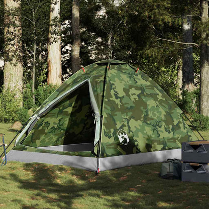 vidaXL Camping Tent Dome 4-Person Camouflage Waterproof - Green - 37956