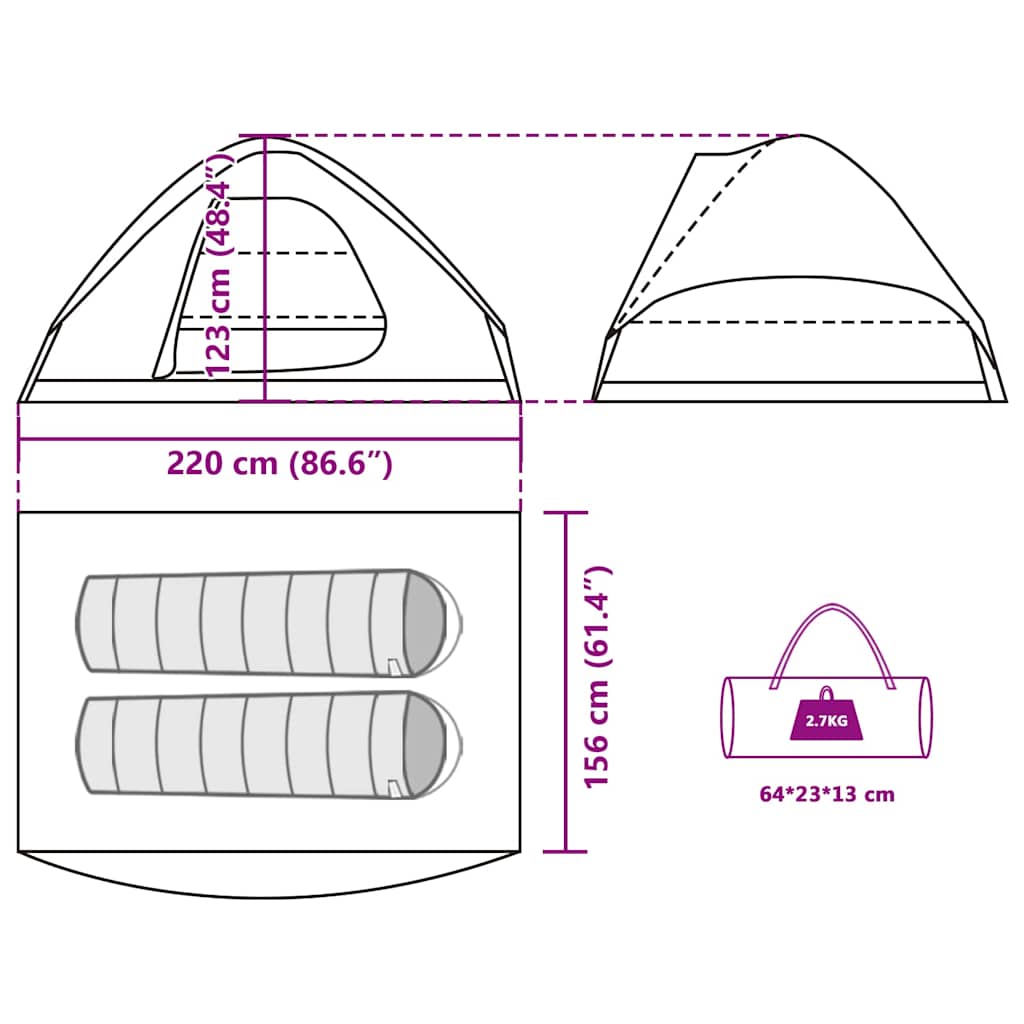 vidaXL Camping Tent Dome 2-Person Brown Waterproof - 37976