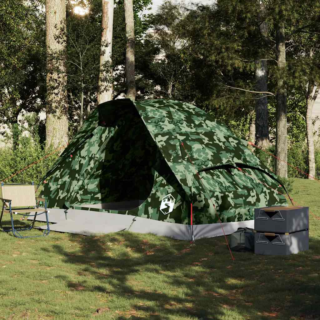 vidaXL Camping Tent Dome 4-Person Camouflage Waterproof - Green - 37992