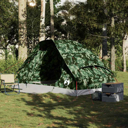 vidaXL Camping Tent Dome 4-Person Camouflage Waterproof - Green - 37992