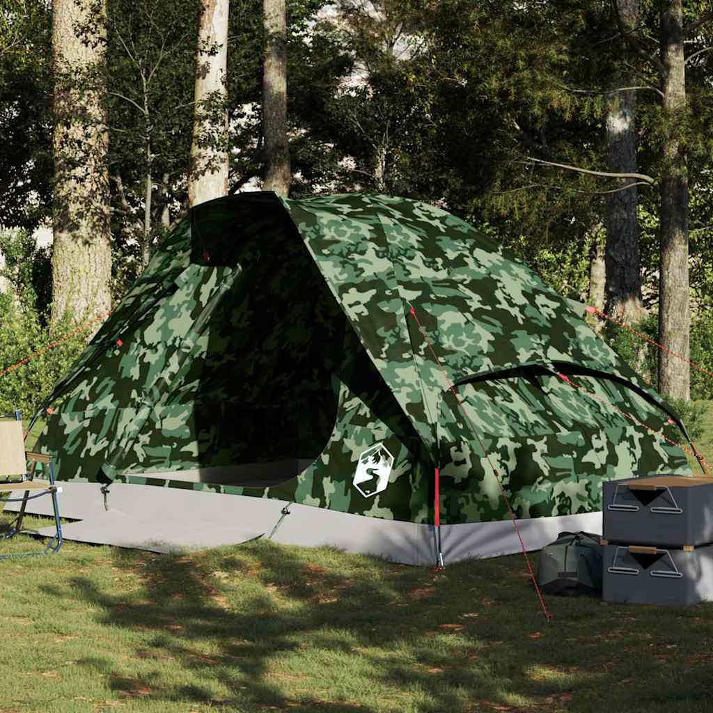 vidaXL Camping Tent Dome 4-Person Camouflage Waterproof - Green - 37992