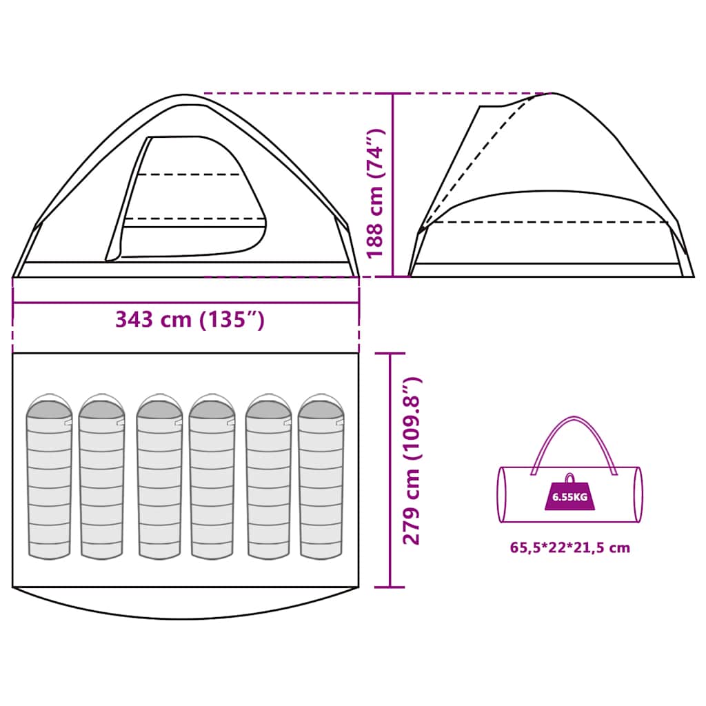 vidaXL Family Tent Dome 6-Person Brown Waterproof