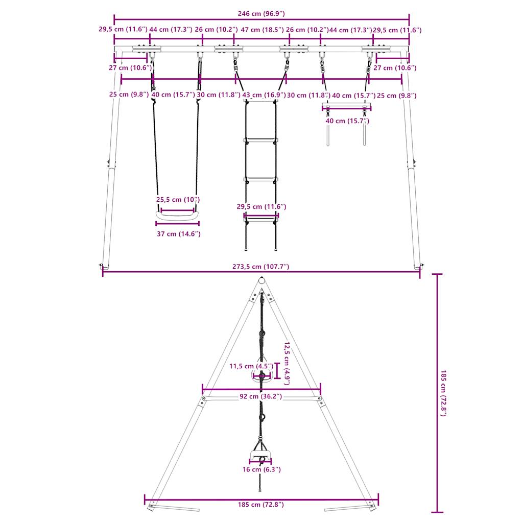 vidaXL Outdoor Swing Set with Swing, Trapeze, Ladder - Multicolour