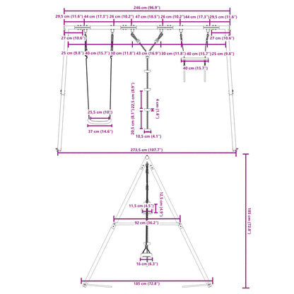 vidaXL Outdoor Swing Set with Swing, Trapeze, Ladder - Multicolour - 33711