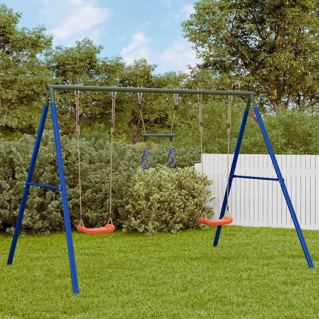 vidaXL Outdoor Swing Set with Swings and Trapeze - Blue - 33729
