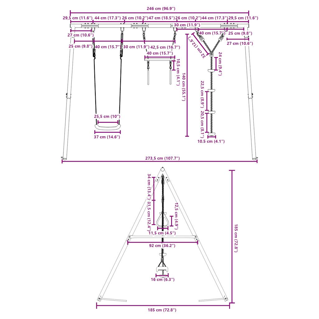 vidaXL Outdoor Swing Set with Swing. Trapeze. Disc Swing - Multicolour