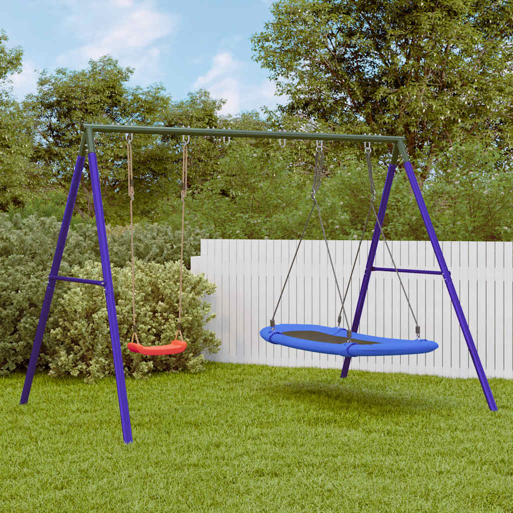 vidaXL Outdoor Swing Set with Swing and Nest Swing - Blue