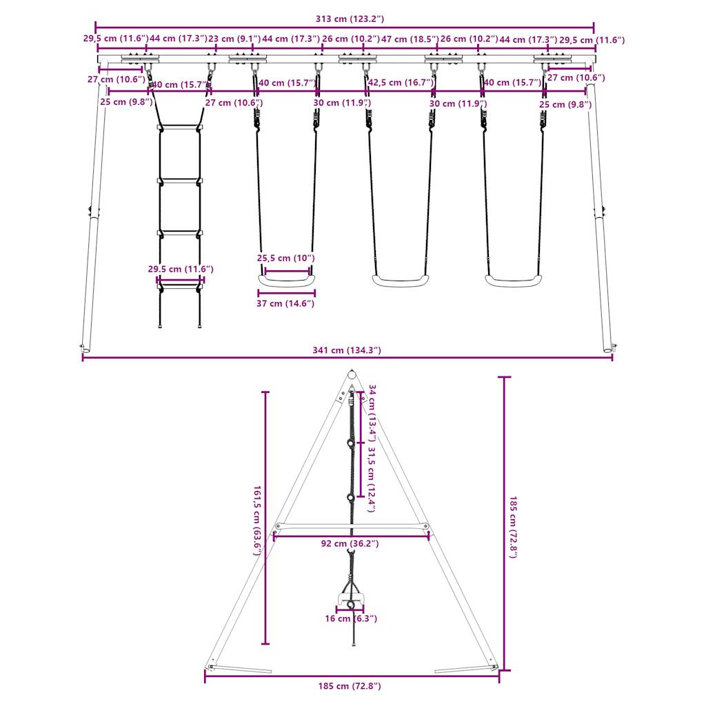 vidaXL Outdoor Swing Set with Swings and Ladder - Multicolour