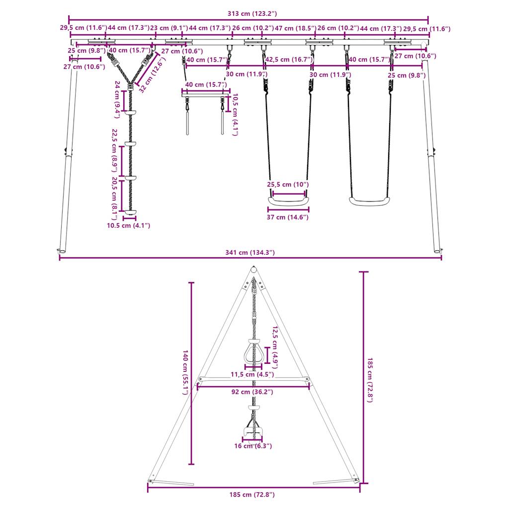 vidaXL Outdoor Swing Set with Swings. Trapeze. Disc Swing - Multicolour