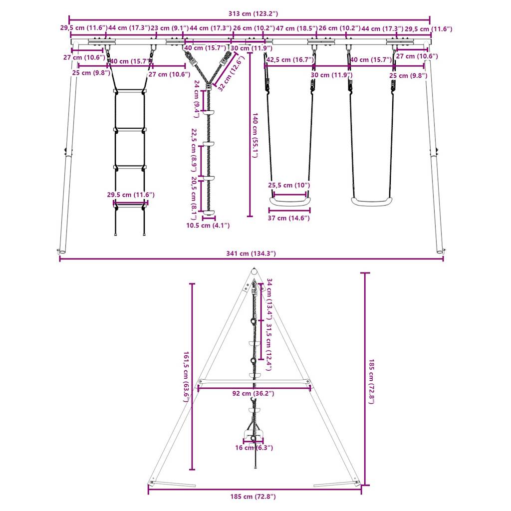 vidaXL Outdoor Swing Set with Swings. Ladder. Disc Swing - Multicolour