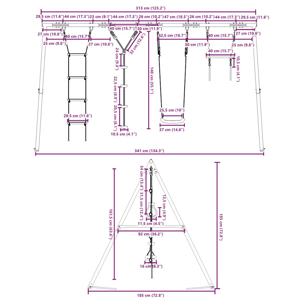 vidaXL Outdoor Swing Set with Swing. Trapeze. Ladder. Disc Swing - Multicolour