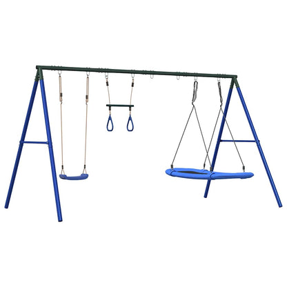 vidaXL Outdoor Swing Set with Swing, Trapeze, Nest Swing - Blue