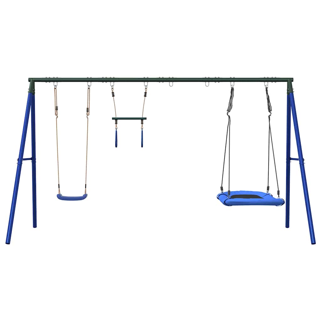 vidaXL Outdoor Swing Set with Swing, Trapeze, Nest Swing - Blue