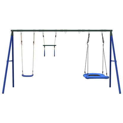 vidaXL Outdoor Swing Set with Swing, Trapeze, Nest Swing - Blue