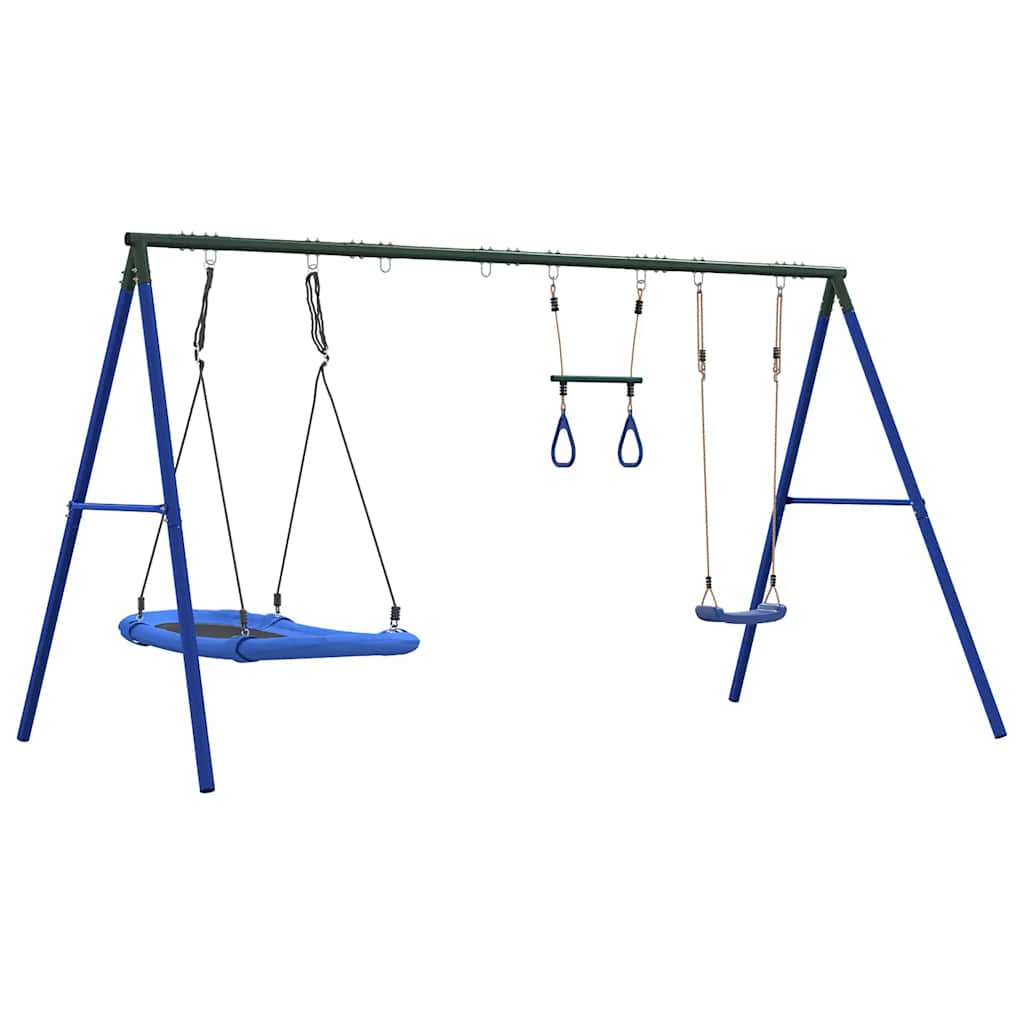 vidaXL Outdoor Swing Set with Swing, Trapeze, Nest Swing - Blue