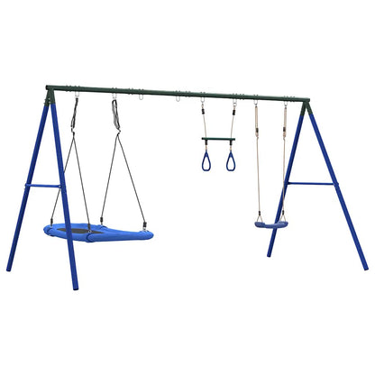 vidaXL Outdoor Swing Set with Swing, Trapeze, Nest Swing - Blue