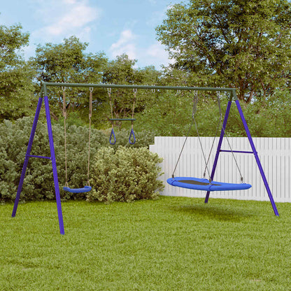 vidaXL Outdoor Swing Set with Swing, Trapeze, Nest Swing - Blue