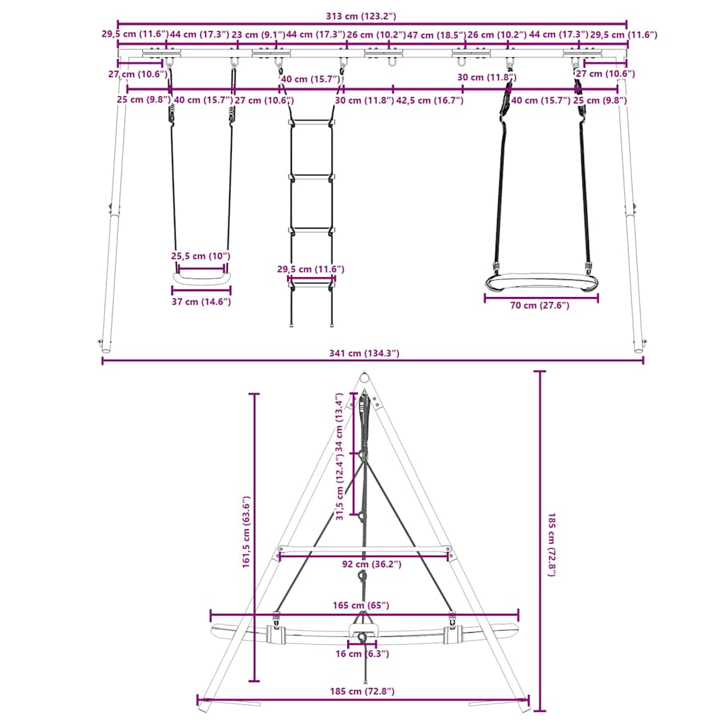 vidaXL Outdoor Swing Set with Swing, Ladder, Nest Swing - Multicolour