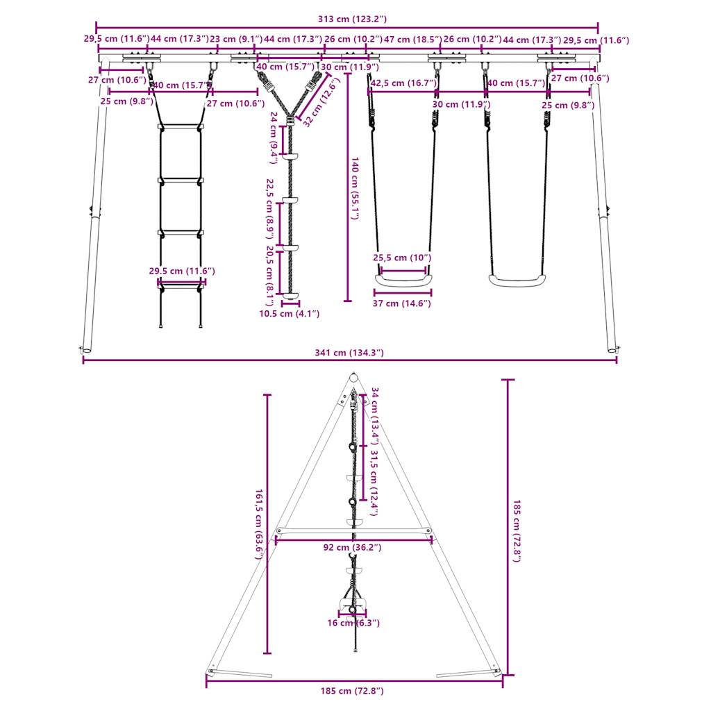 vidaXL Outdoor Swing Set with Swings. Ladder. Disc Swing - Multicolour - 33870