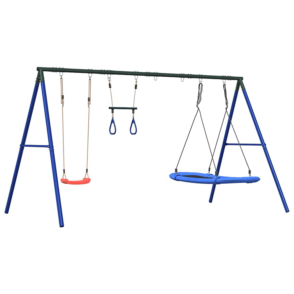 vidaXL Outdoor Swing Set with Swing, Trapeze, Nest Swing - Blue - 33874