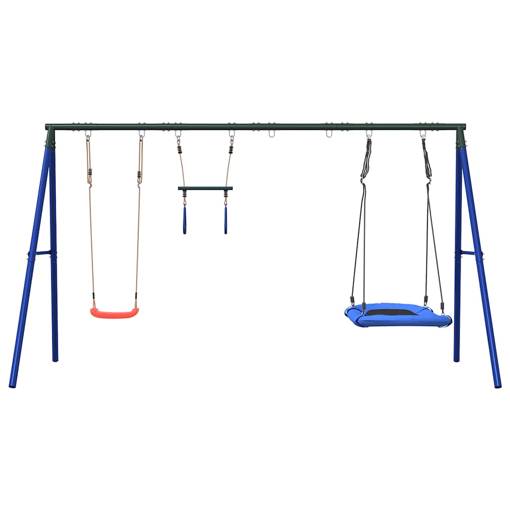 vidaXL Outdoor Swing Set with Swing, Trapeze, Nest Swing - Blue - 33874