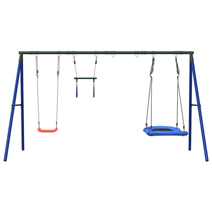 vidaXL Outdoor Swing Set with Swing, Trapeze, Nest Swing - Blue - 33874