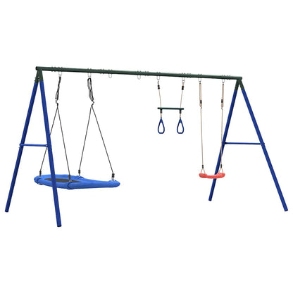 vidaXL Outdoor Swing Set with Swing, Trapeze, Nest Swing - Blue - 33874