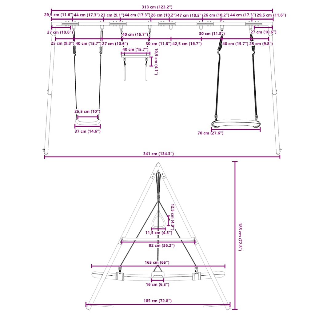 vidaXL Outdoor Swing Set with Swing, Trapeze, Nest Swing - Blue - 33874