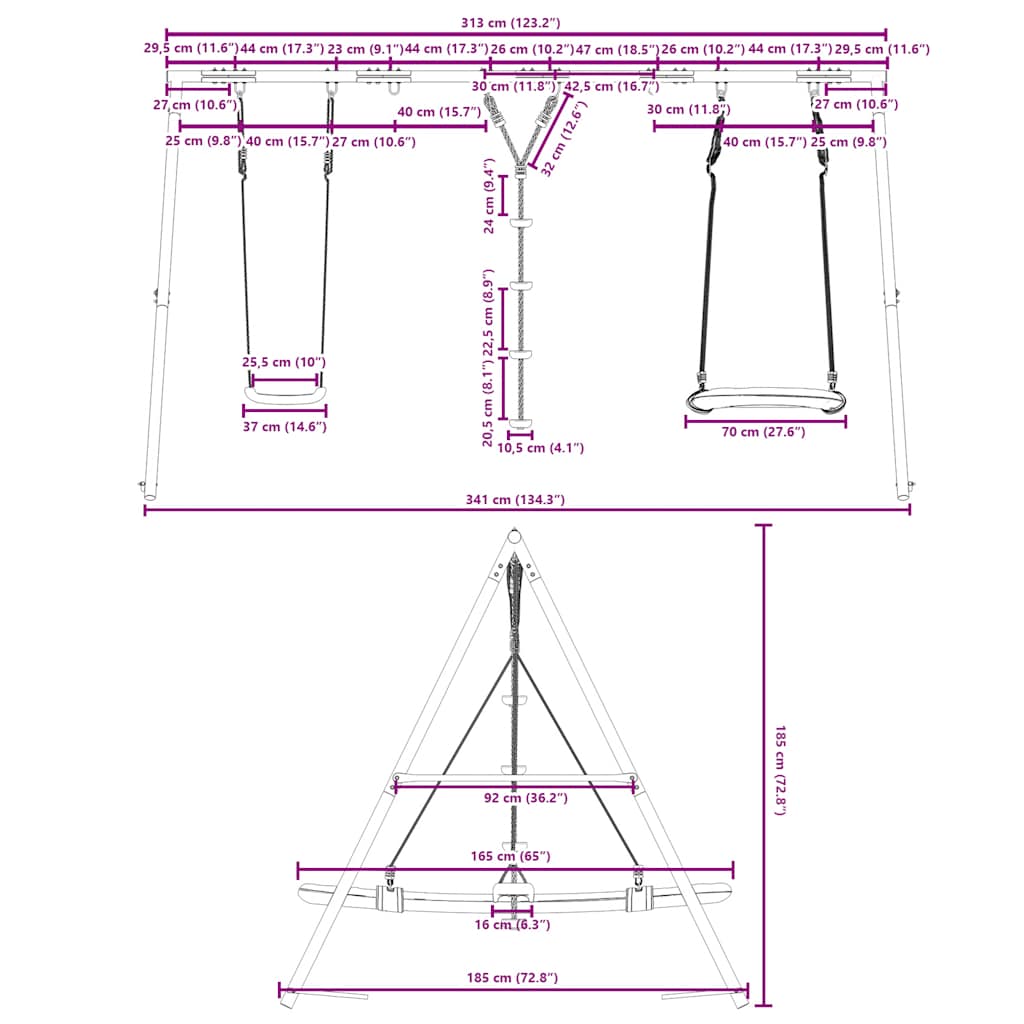 vidaXL Outdoor Swing Set with Swing, Disc Swing, Nest Swing - Multicolour - 33882