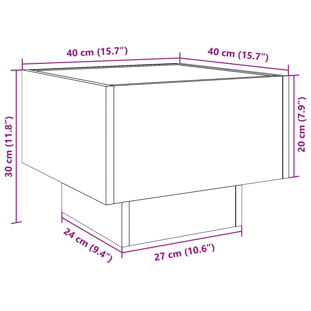 vidaXL Bedside Table with Infinity LED White 40x40x30 cm