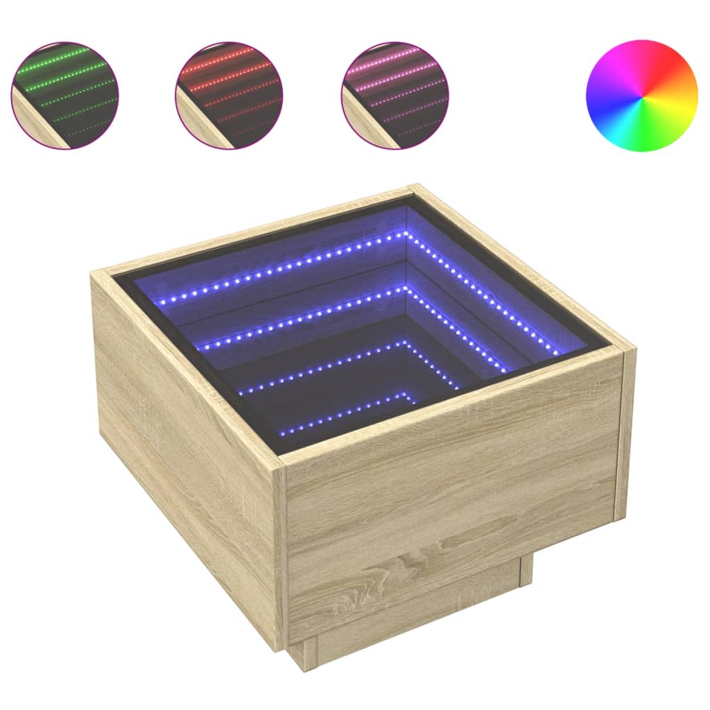 vidaXL Bedside Table with Infinity LED Sonoma Oak 40x40x30 cm - Brown