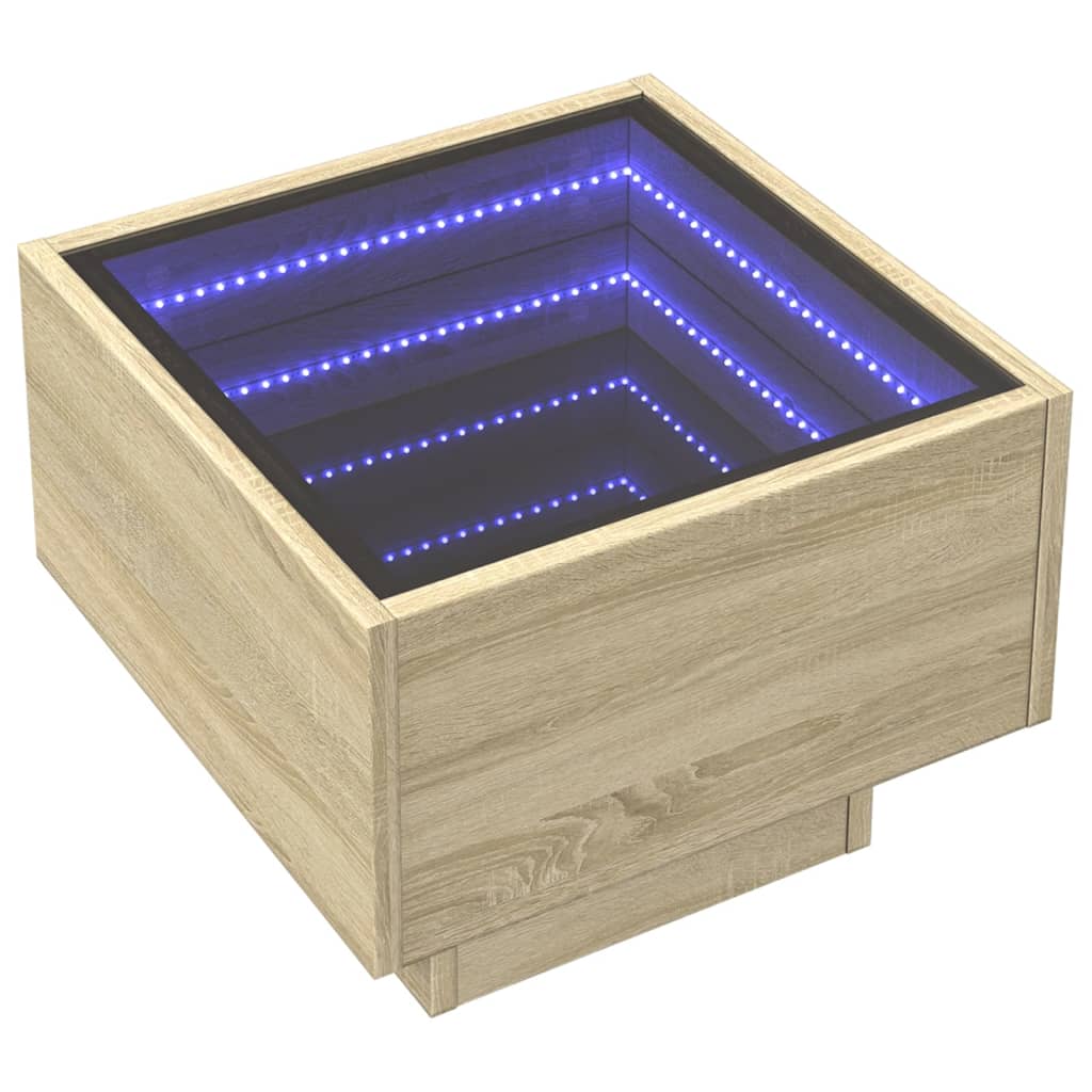 vidaXL Bedside Table with Infinity LED Sonoma Oak 40x40x30 cm - Brown