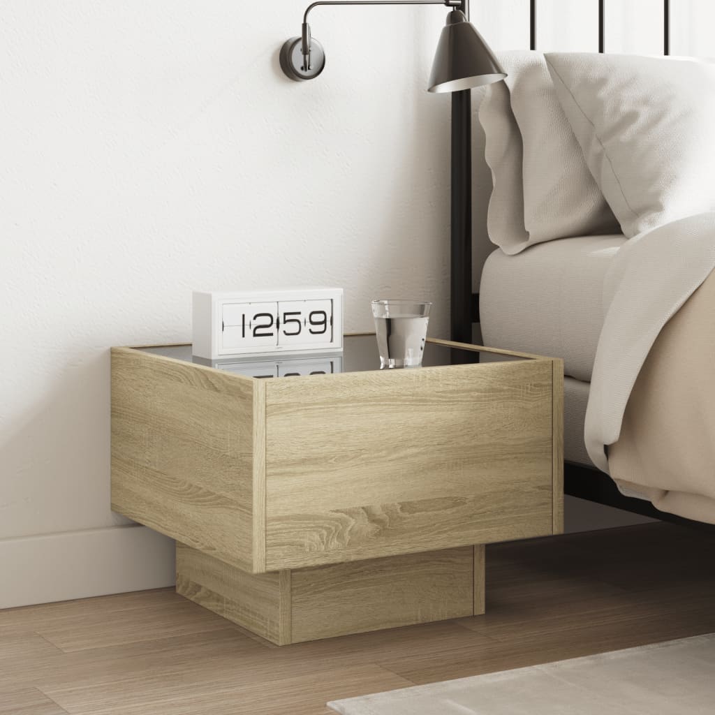 vidaXL Bedside Table with Infinity LED Sonoma Oak 40x40x30 cm - Brown