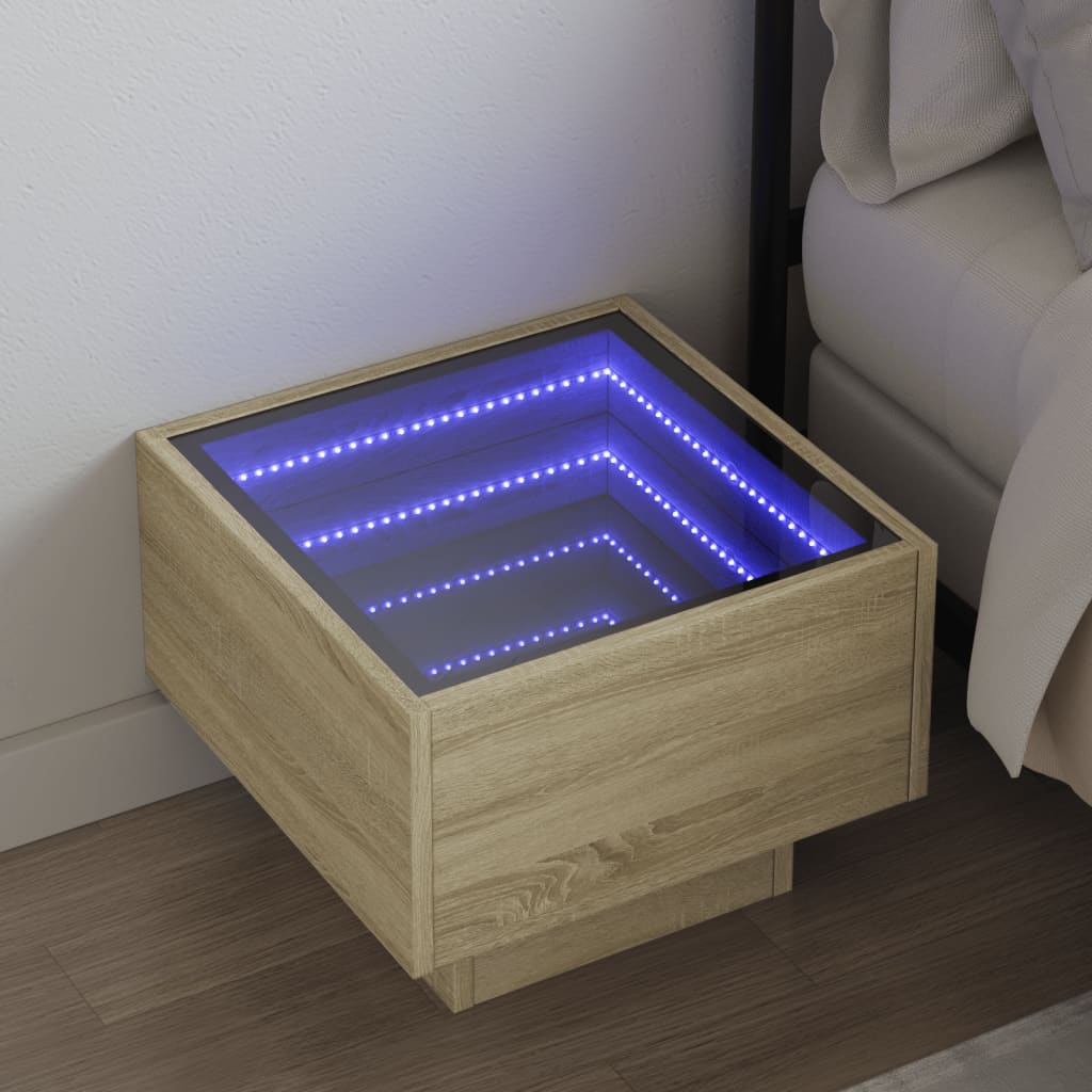 vidaXL Bedside Table with Infinity LED Sonoma Oak 40x40x30 cm - Brown