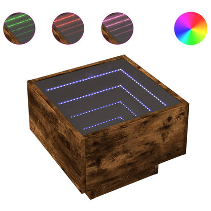 vidaXL Bedside Table with Infinity LED Smoked Oak 40x40x30 cm - Brown
