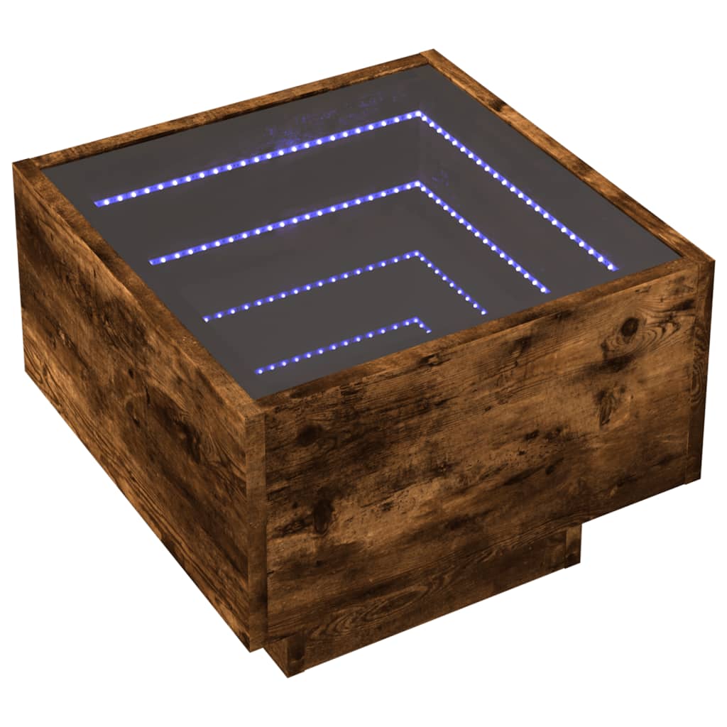 vidaXL Bedside Table with Infinity LED Smoked Oak 40x40x30 cm - Brown