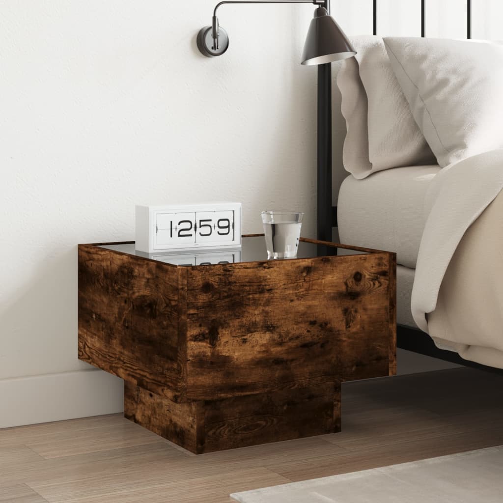 vidaXL Bedside Table with Infinity LED Smoked Oak 40x40x30 cm - Brown