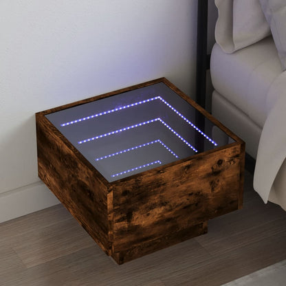 vidaXL Bedside Table with Infinity LED Smoked Oak 40x40x30 cm - Brown